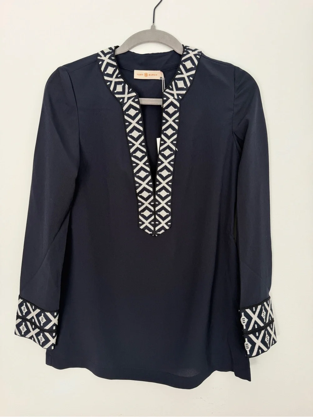 NWT Tory Burch Navy Trim Tunic Blouse Size 0